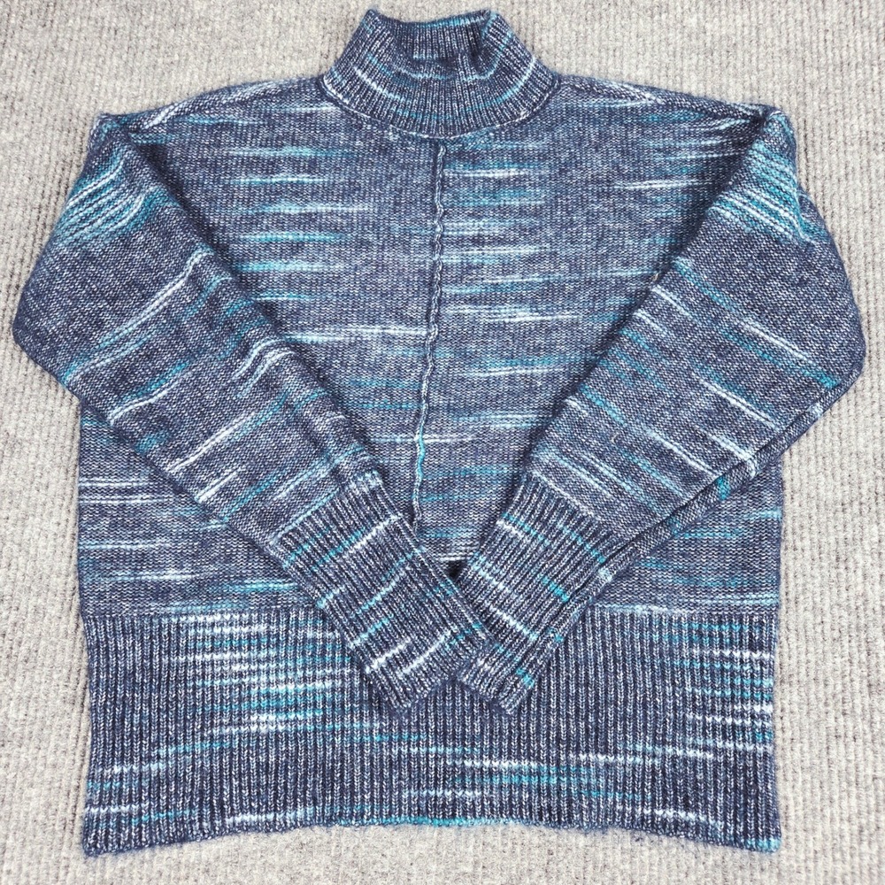 Wonderly Womens Space Dye Mock Neck Sweater Blue Teal Marled Knit Large